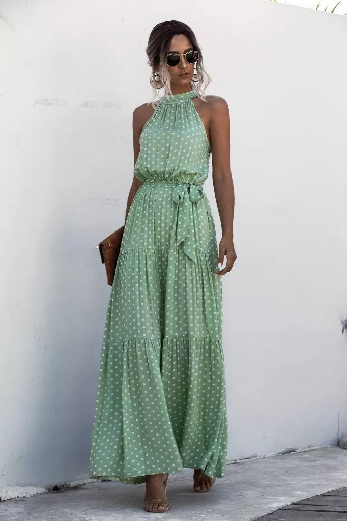 Polka Dot Sleeveless Maxi Dress Summer Fashion