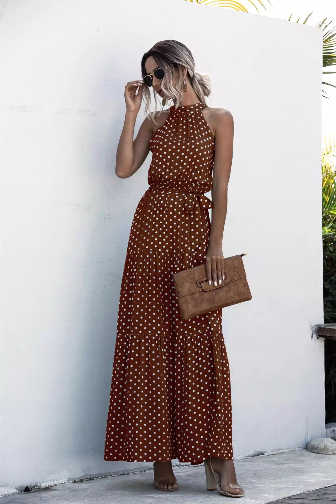 Polka Dot Sleeveless Maxi Dress Summer Fashion