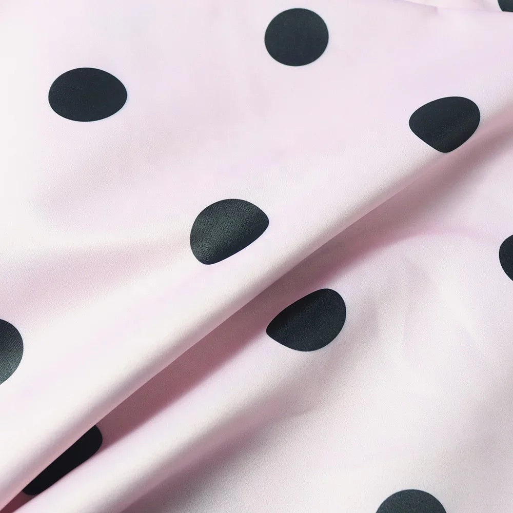 Polka Dots Bowknot Round Neck Dress Modest and Elegant for Church Going Women