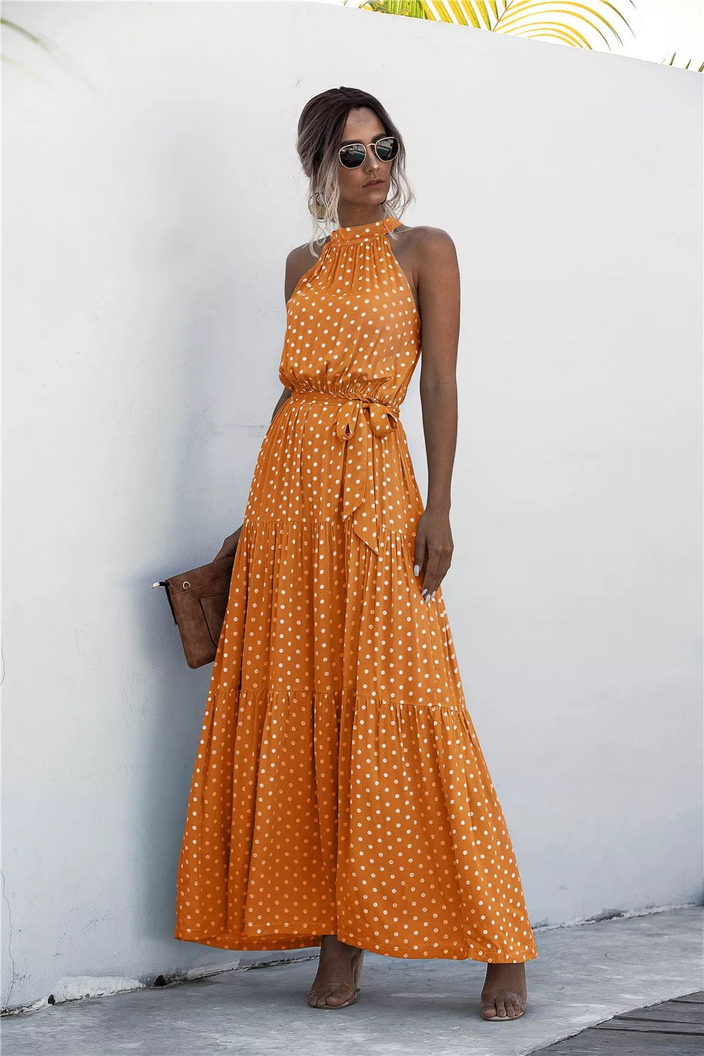 Polka Dot Sleeveless Maxi Dress Summer Fashion