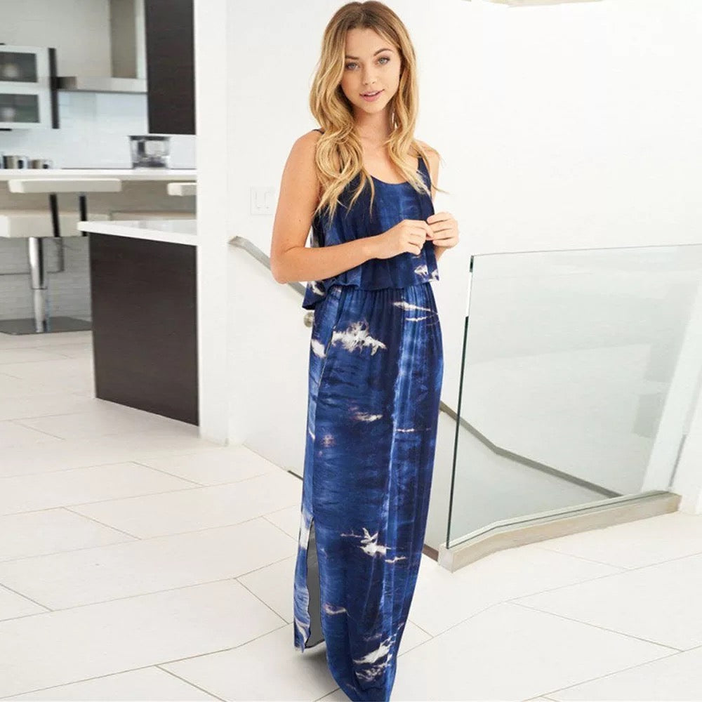 Long Flowy and Breezy Tie and dye Dress