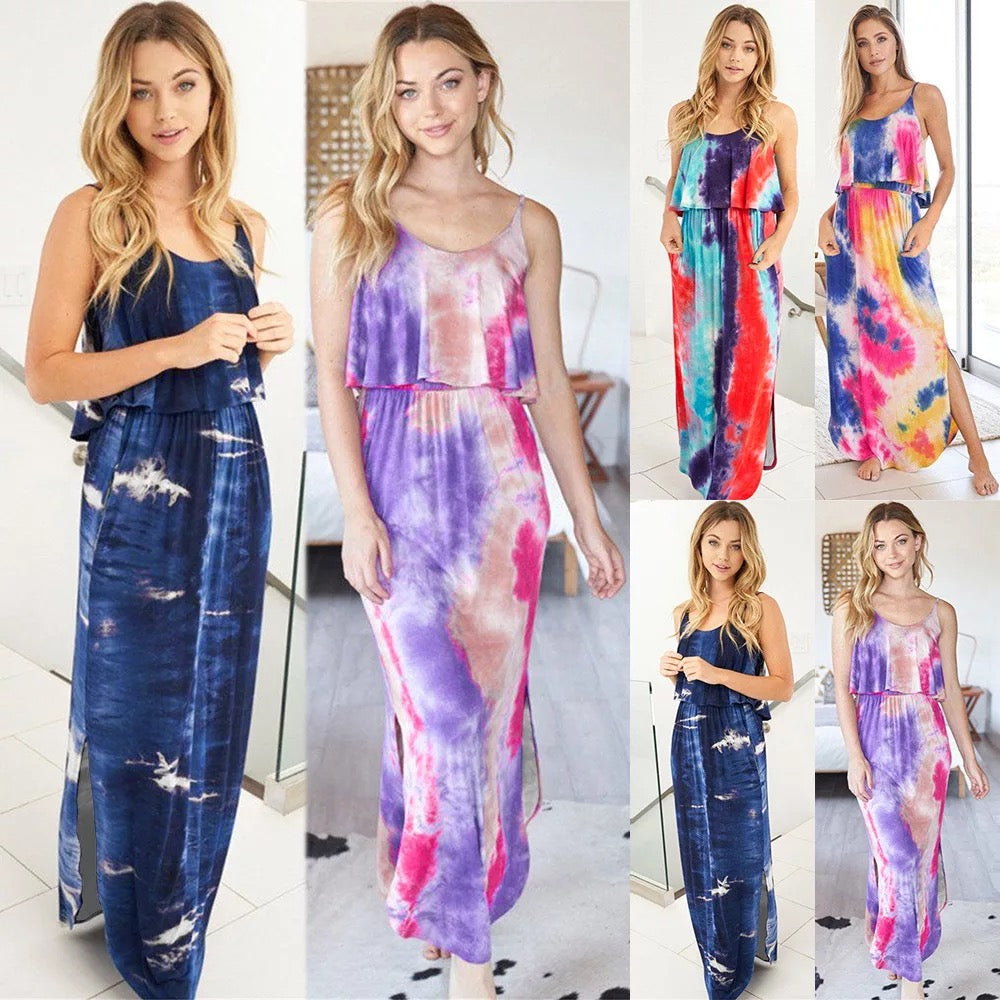 Long Flowy and Breezy Tie and dye Dress